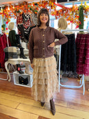 Ellia Gold Button Cardi - Chocolate Brown