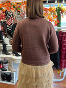 Ellia Gold Button Cardi - Chocolate Brown