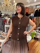 Sydney Jewel Button Knit Vest - Brown