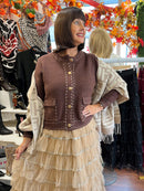 Ellia Gold Button Cardi - Chocolate Brown