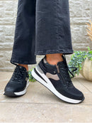 XTI Wedged Black Sparkle & Animal Print Trainers 144629