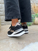 XTI Wedged Black Sparkle & Animal Print Trainers 144629