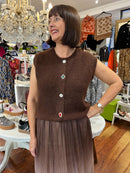 Sydney Jewel Button Knit Vest - Brown