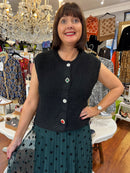 Sydney Jewel Button Knit Vest - Black