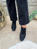 XTI Wedged Black Sparkle & Animal Print Trainers 144629