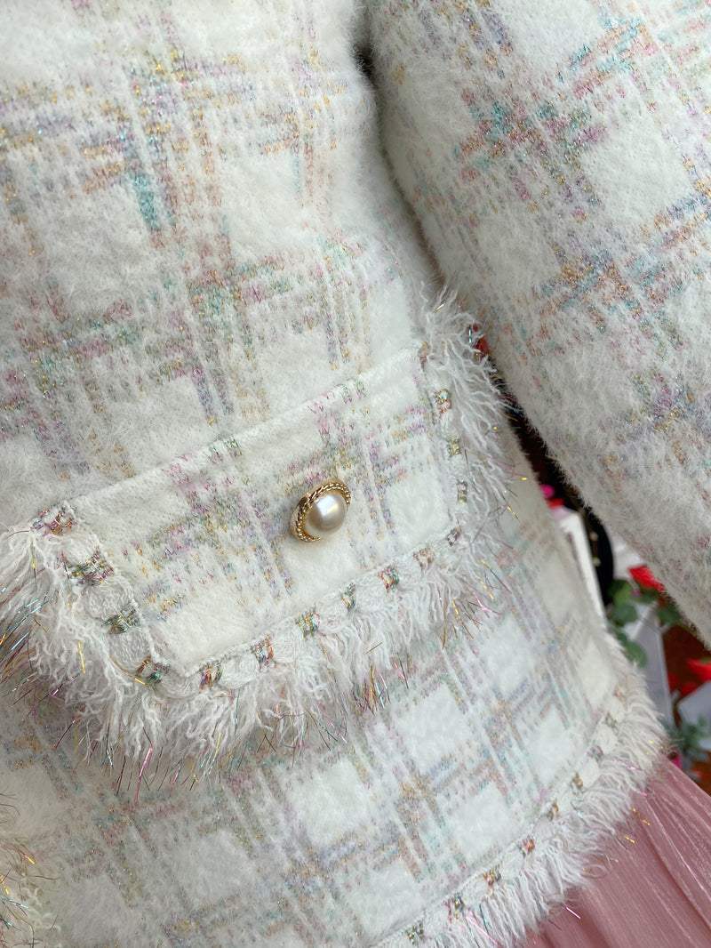 Maribel Rainbow Metallic Check Knitted Jacket - Ivory
