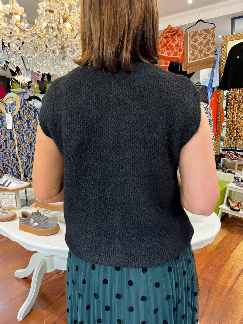 Sydney Jewel Button Knit Vest - Black