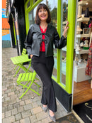 Gracie Faux Leather Bow Tie Jacket - Black