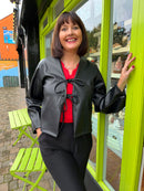 Gracie Faux Leather Bow Tie Jacket - Black
