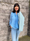 Meira Houndstooth Tweed Knitted Jacket  - Powder Blue