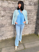 Meira Houndstooth Tweed Knitted Jacket  - Powder Blue