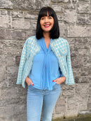 Meira Houndstooth Tweed Knitted Jacket  - Powder Blue
