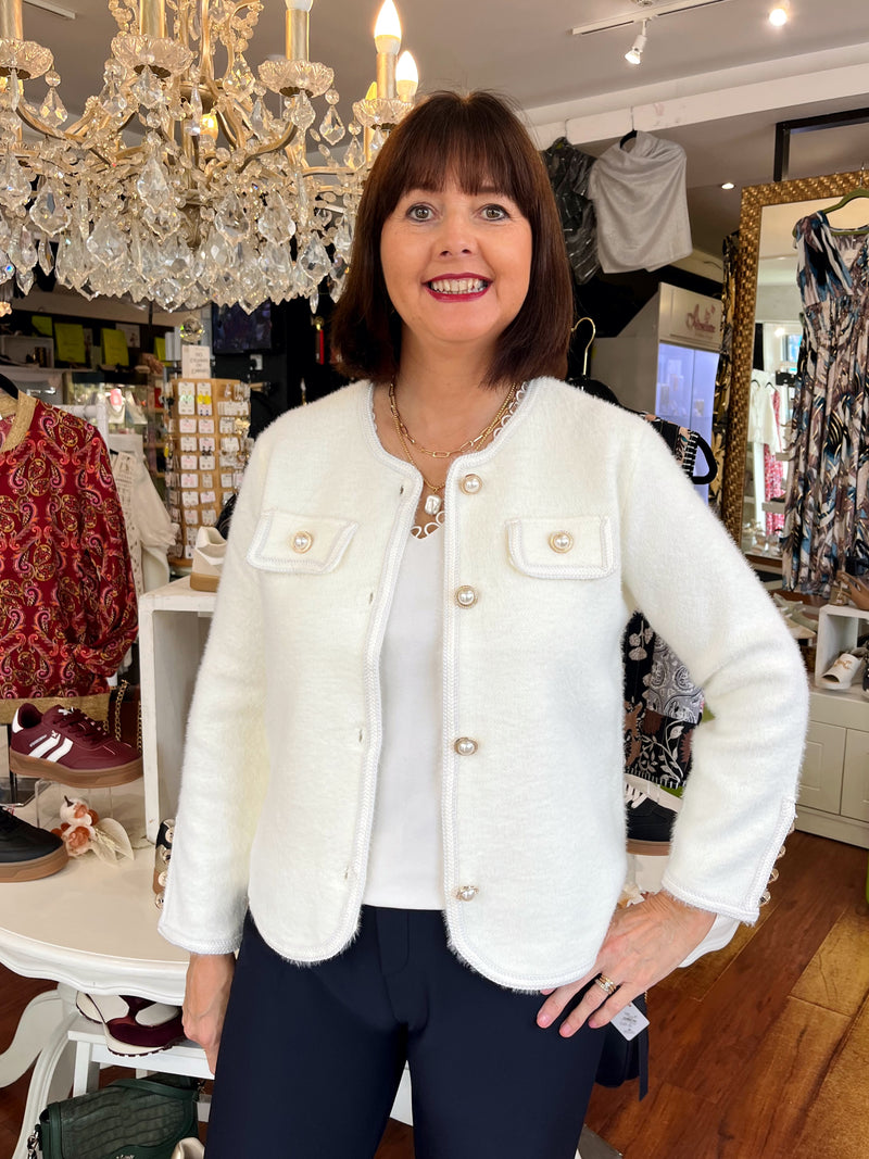 Orla Pearl Button Knit Cardi - Cream