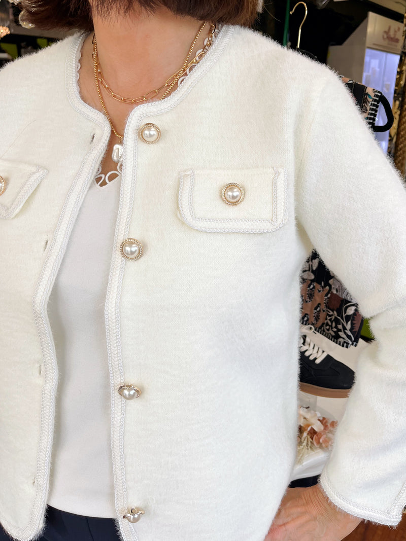 Orla Pearl Button Knit Cardi - Cream