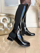 Redz Knee High Stretch Boot - Black Patent 1725