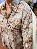 Ryleigh Diamante Embellished & Animal Print Shirt - Mocha Beige