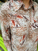 Ryleigh Diamante Embellished & Animal Print Shirt - Mocha Beige