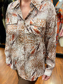 Ryleigh Diamante Embellished & Animal Print Shirt - Mocha Beige