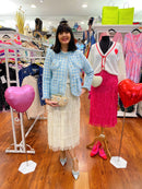 Meira Houndstooth Tweed Knitted Jacket  - Powder Blue