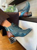 Redz Lace Up Ankle Boot - Teal/Tan H1002