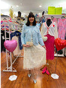 Meira Houndstooth Tweed Knitted Jacket  - Powder Blue