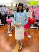 Meira Houndstooth Tweed Knitted Jacket  - Powder Blue