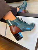 Redz Lace Up Ankle Boot - Teal/Tan H1002