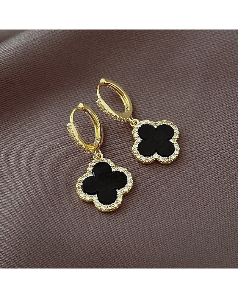 Lara Black & Diamante Floral Hoop Drop Earrings