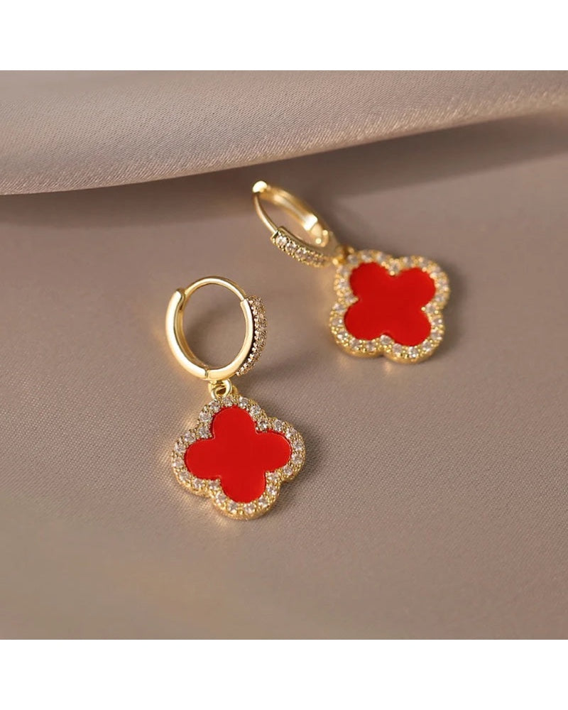 Lara Red & Diamante Floral Hoop Drop Earrings