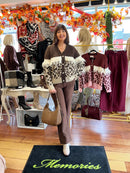 Harper Animal Print Fringe Cardi - Brown & Beige