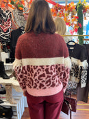 Harper Animal Print Fringe Cardi - Burgundy & Pink
