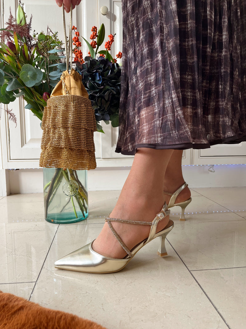 Sorento 'Boris' Gold Sling Back Stiletto