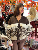Harper Animal Print Fringe Cardi - Brown & Beige