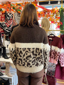 Harper Animal Print Fringe Cardi - Brown & Beige