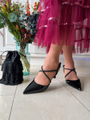 Sorento 'Boris' Black Shine Sling Back Stiletto