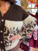 Harper Animal Print Fringe Cardi - Brown & Beige