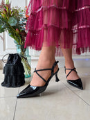 Sorento 'Boris' Black Shine Sling Back Stiletto