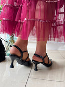 Sorento 'Boris' Black Shine Sling Back Stiletto