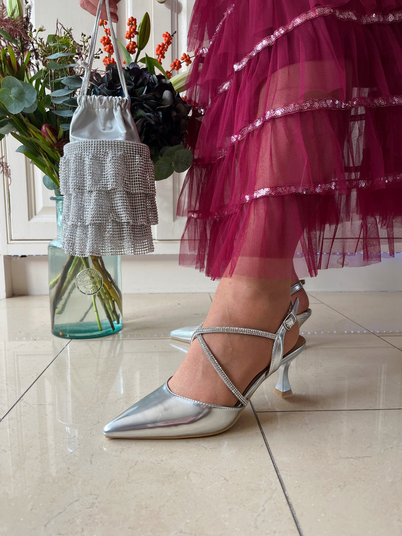 Sorento 'Boris' Silver Sling Back Stiletto