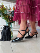 Sorento 'Boris' Black Shine Sling Back Stiletto