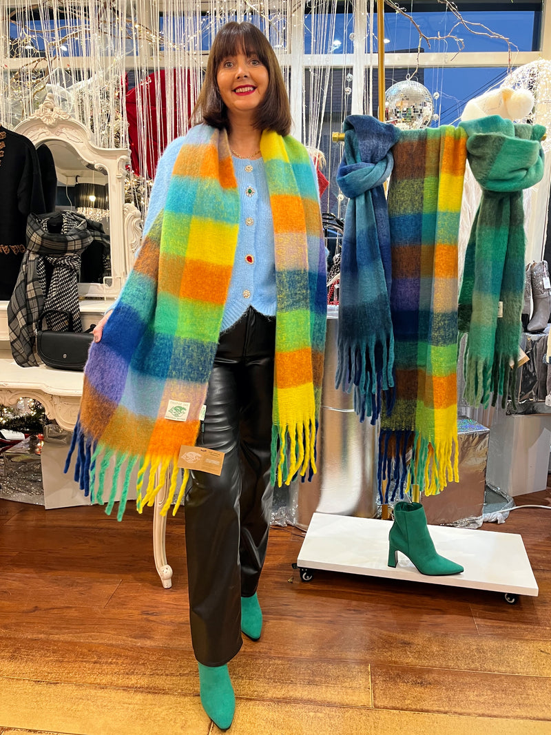 Celtic Ore Chunky Wool Scarf - Blue, Green, Yellow & Orange