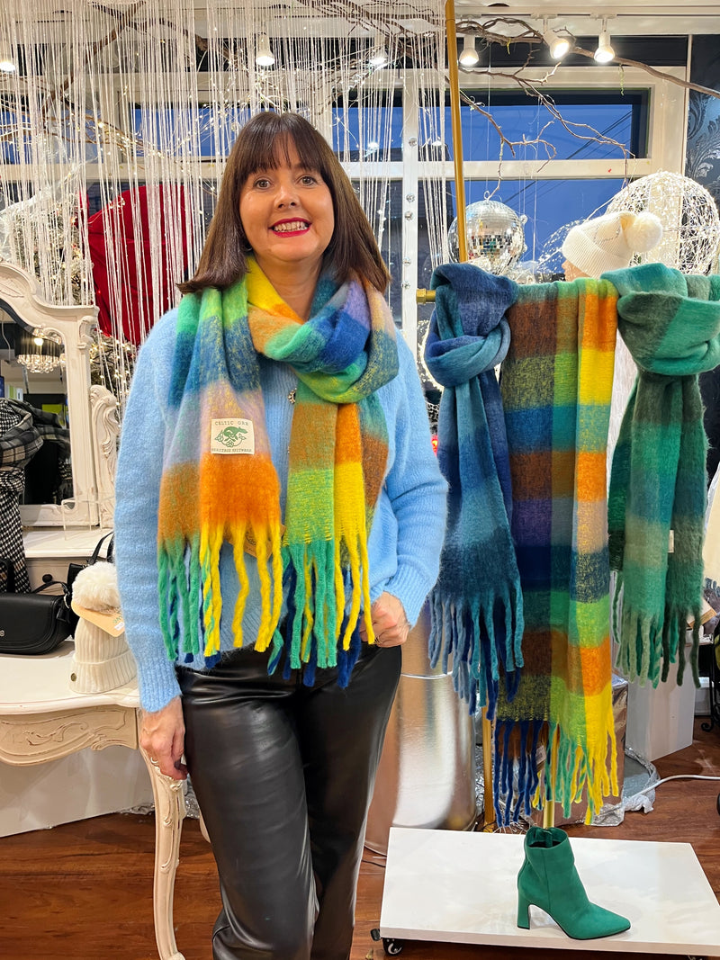 Celtic Ore Chunky Wool Scarf - Blue, Green, Yellow & Orange