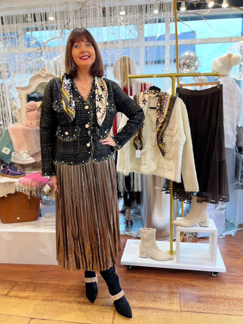 Una Healy Crystal Adorned Knee High Boot - Black Vinyl Loved A Woman