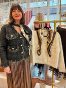 Laurel Gold Thread & Pearl Knitted Jacket - Black