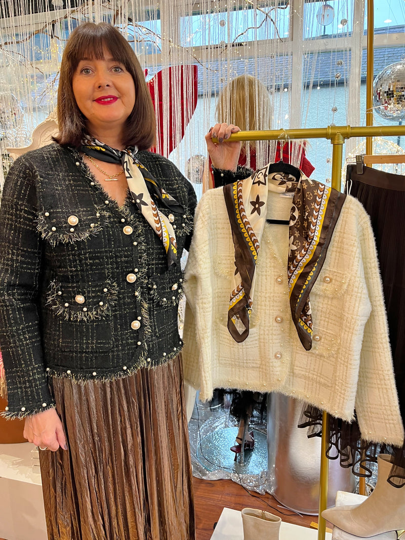 Laurel Gold Thread & Pearl Knitted Jacket - Black