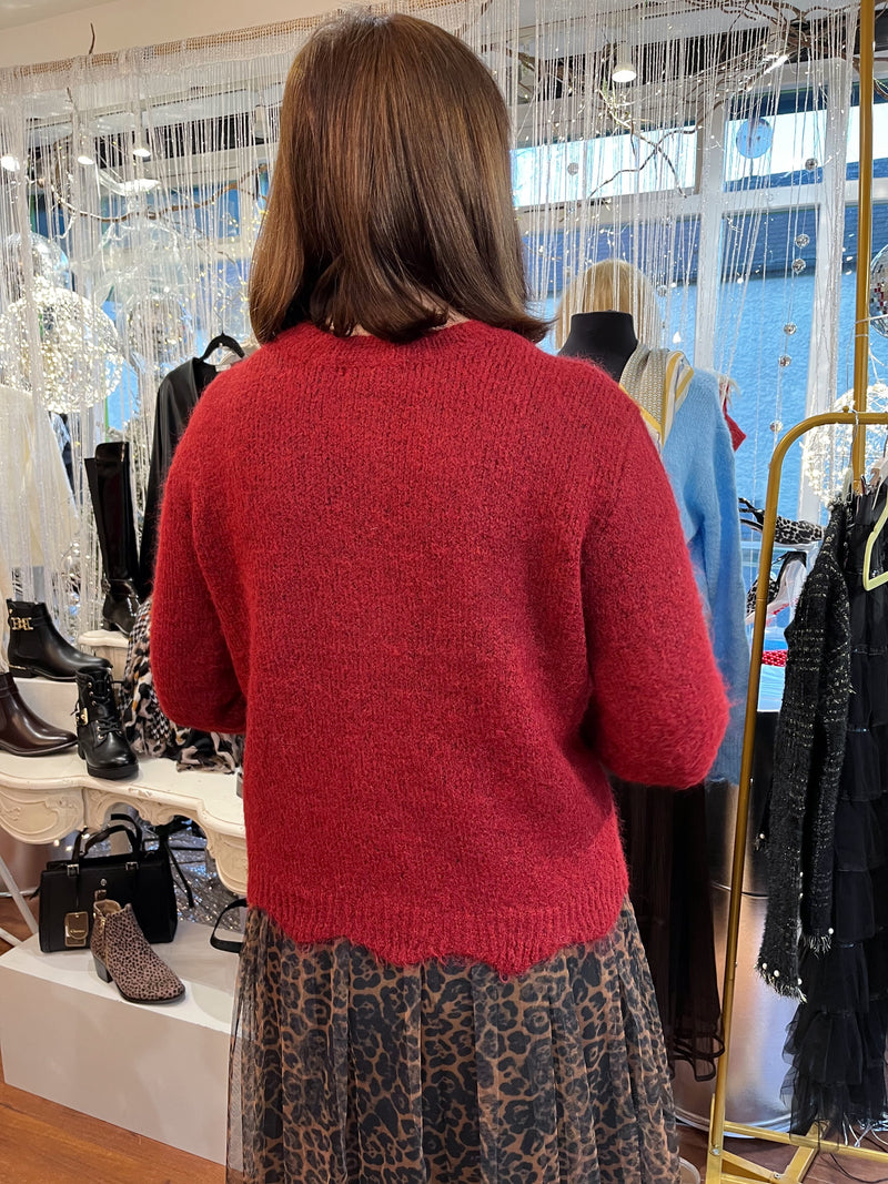 Miella Jewel Button Cardi - Maroon