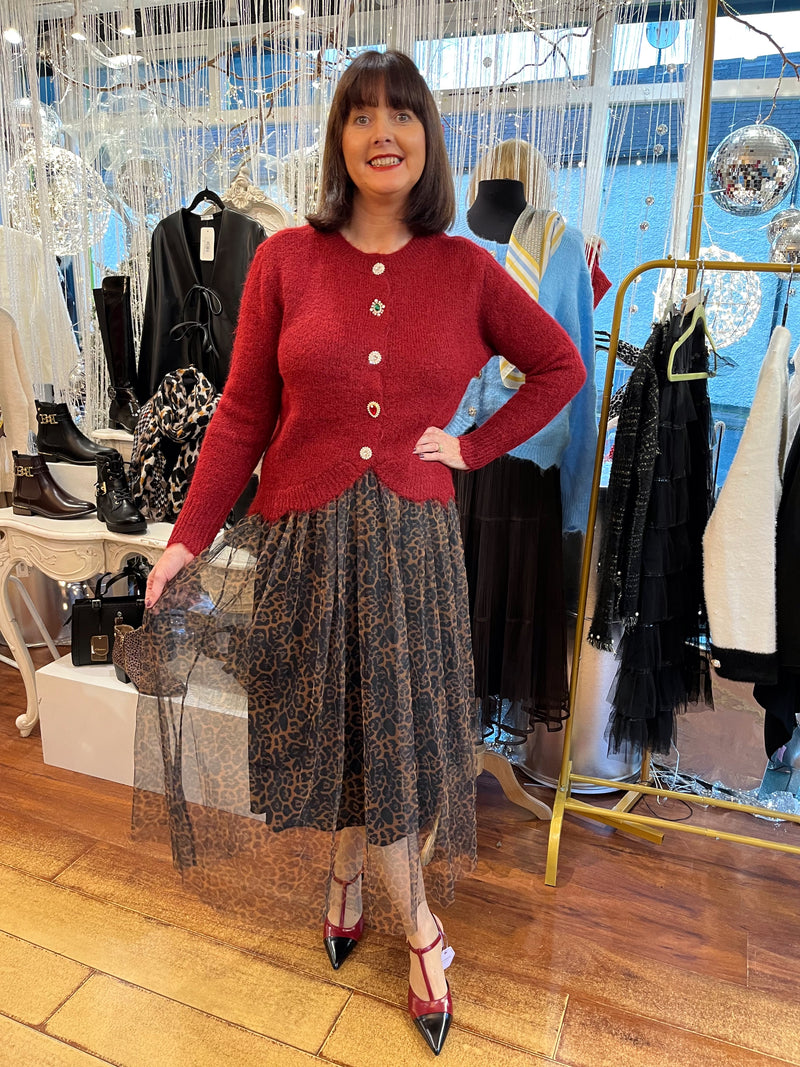 Miella Jewel Button Cardi - Maroon