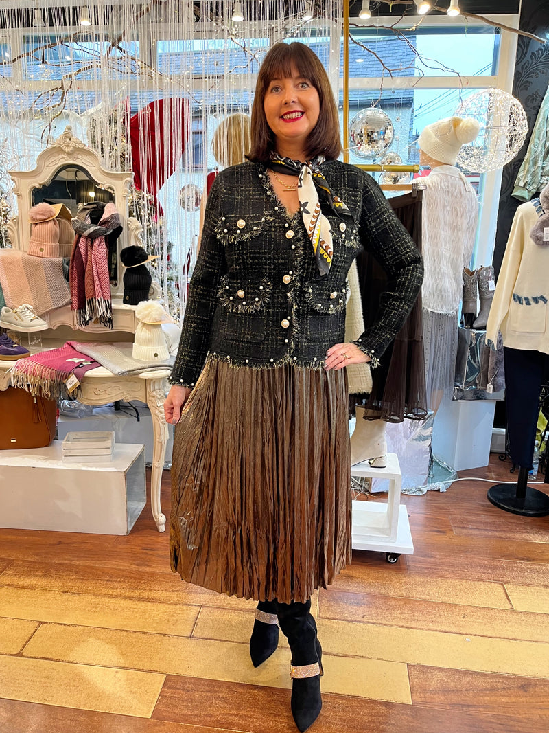 Una Healy Crystal Adorned Knee High Boot - Black Vinyl Loved A Woman