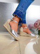 XTI Espadrille Wedge Metallic Sandal - Silver 142334