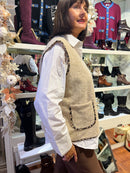 Harley Leopard Trim 3 Gold Brooch Gilet - Beige